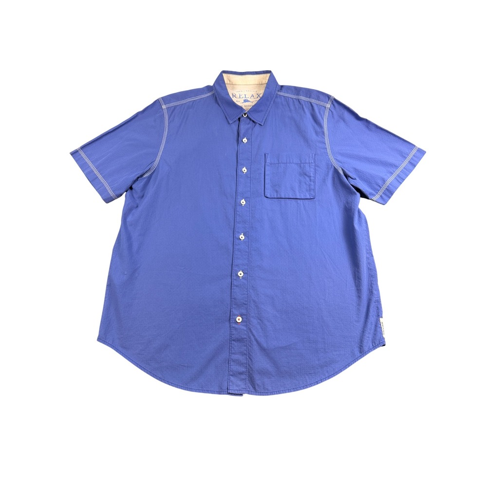 Tommy Bahama Relax Island Modern Fit Blue Textured Short Sleeve Shirt XL
